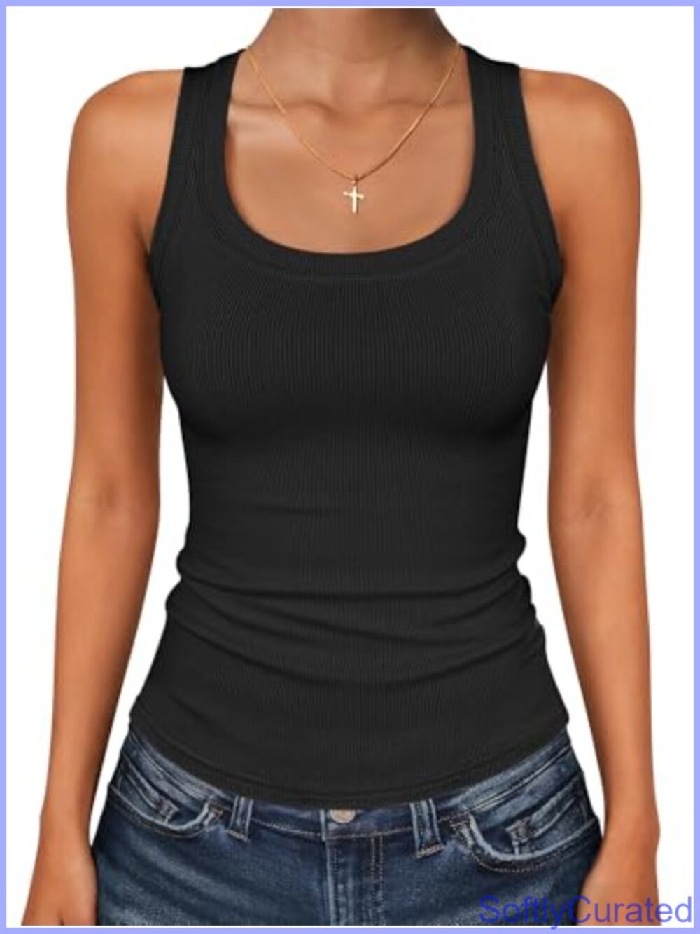 Square Neck Racerback Ribbed Slim Fit Tank Top